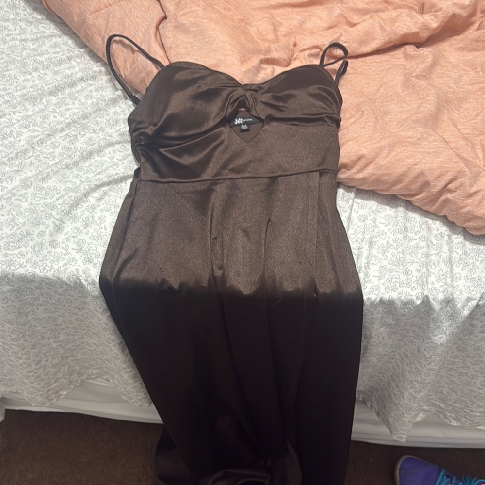 Elegant Brown Spaghetti Strap Dress